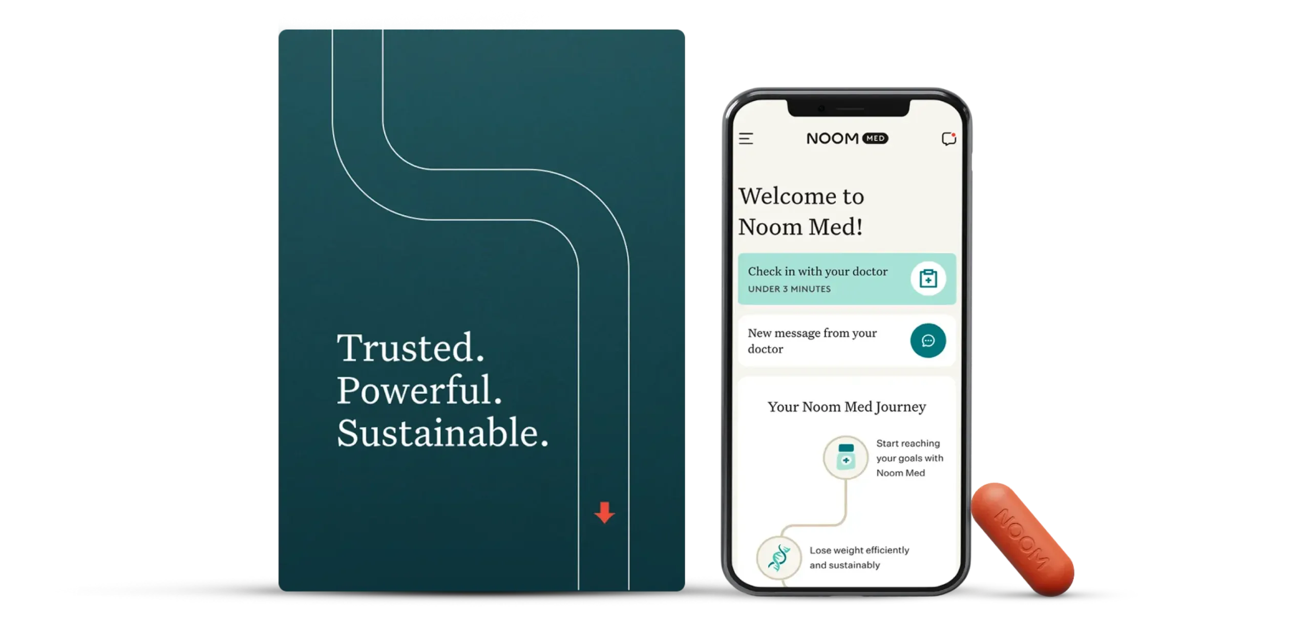 Metformin pill, noom mobile app and noom product box